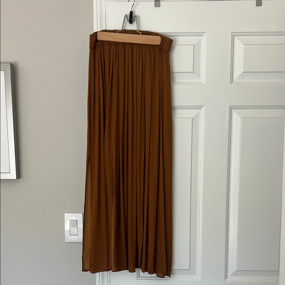 Silky Brown Pleated Skirt